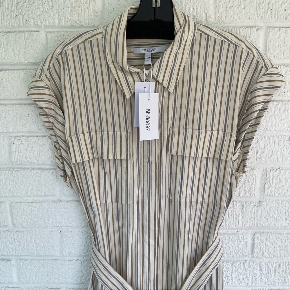 NEW Derek Lam 10 Crosby Laurel Striped Linen Blend Midi Dress Tan Stripe 6 NWT - Picture 5 of 13